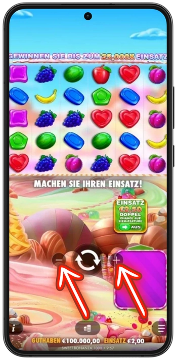 Einsatz bei Sweet Bonanza 1000 festlegen